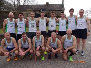 Liam (far right back row) and club mates at the County Championship 4 Mile Road Race, Mar 2016